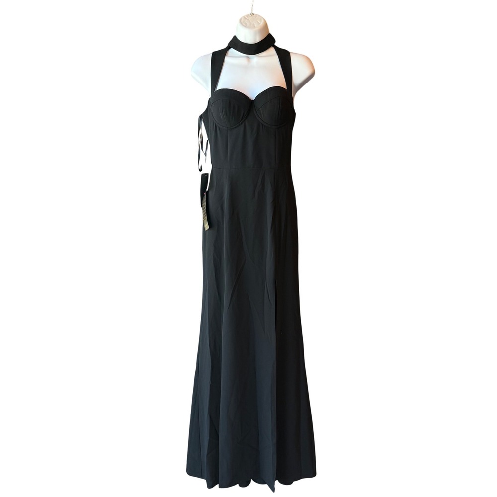 Bebe x Naven Mock Neck Cut Out Gown Black Maxi Dress Size 0 NWT High Slit